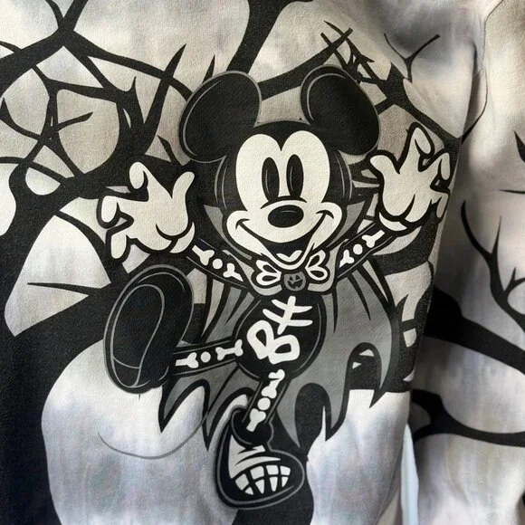 Disney Sweatshirt Womens Small Gray Black Cotton Blend Halloween Crew Neck - Picture 4 of 10